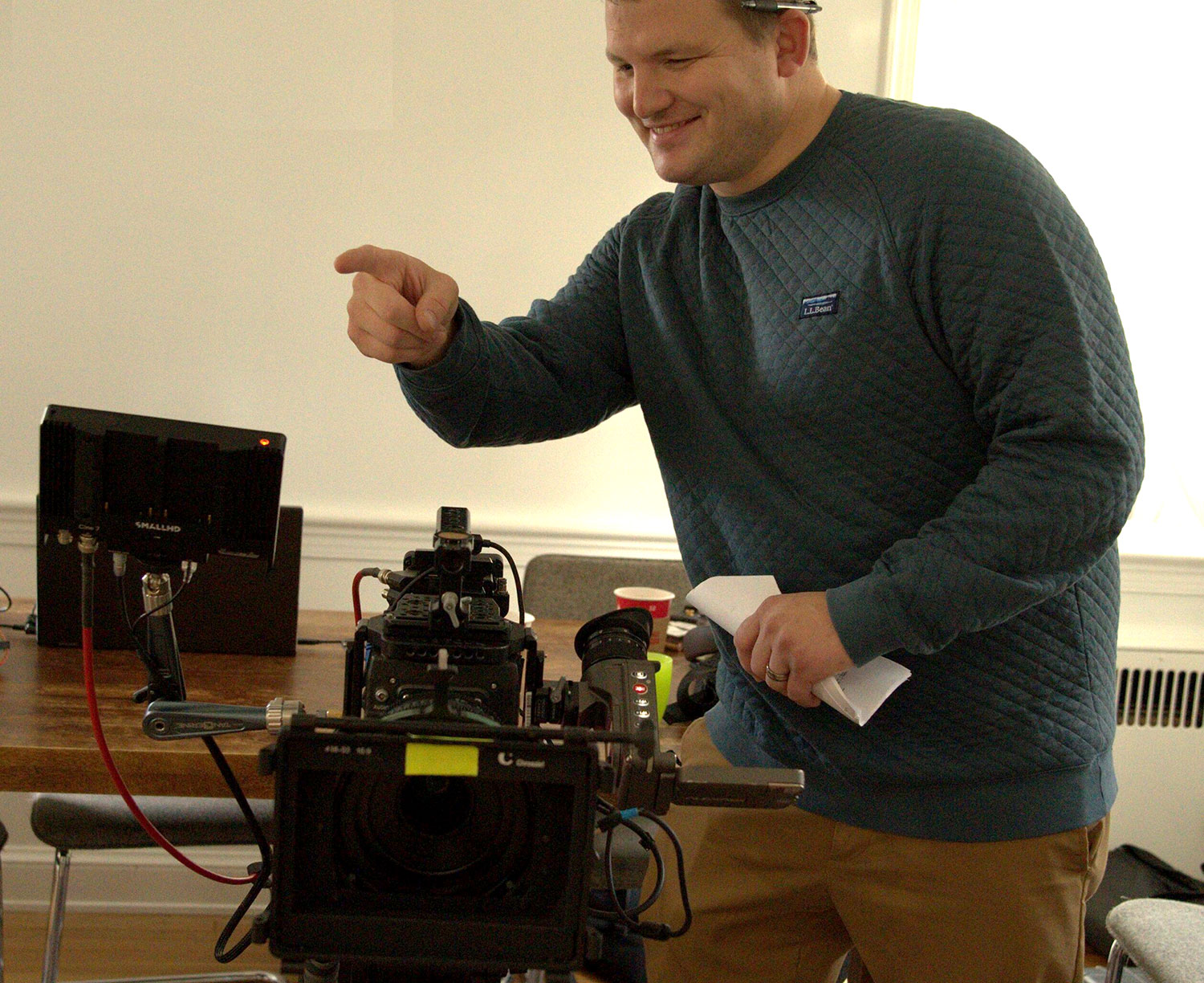 Mason Film professor on the set of his new short film and dark thriller, Millstone, filmed entirely in American Sign Language. 