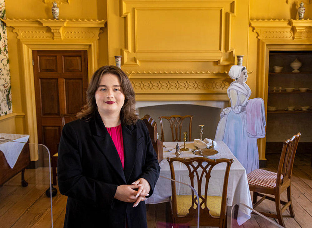 Katherine Ashby with her designs at Gunston Hall