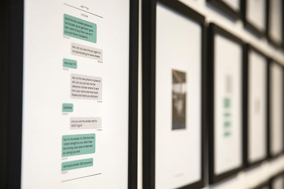 text messages found on a discarded phone are shown in a framed photo