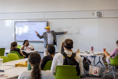 Dean Rick Davis teaches his "The Silk Road and the Railroad" course.