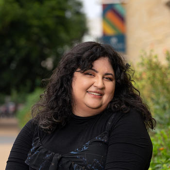 Noelani Talamoni in front of the National Museum of the American Indian in DC